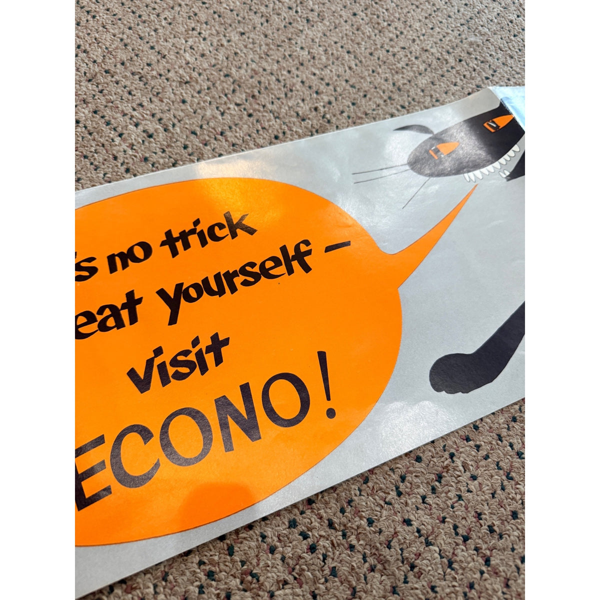 Vintage 1950s Halloween Trick or Treat Advertising Sign Banner Black Cat Econo Gas