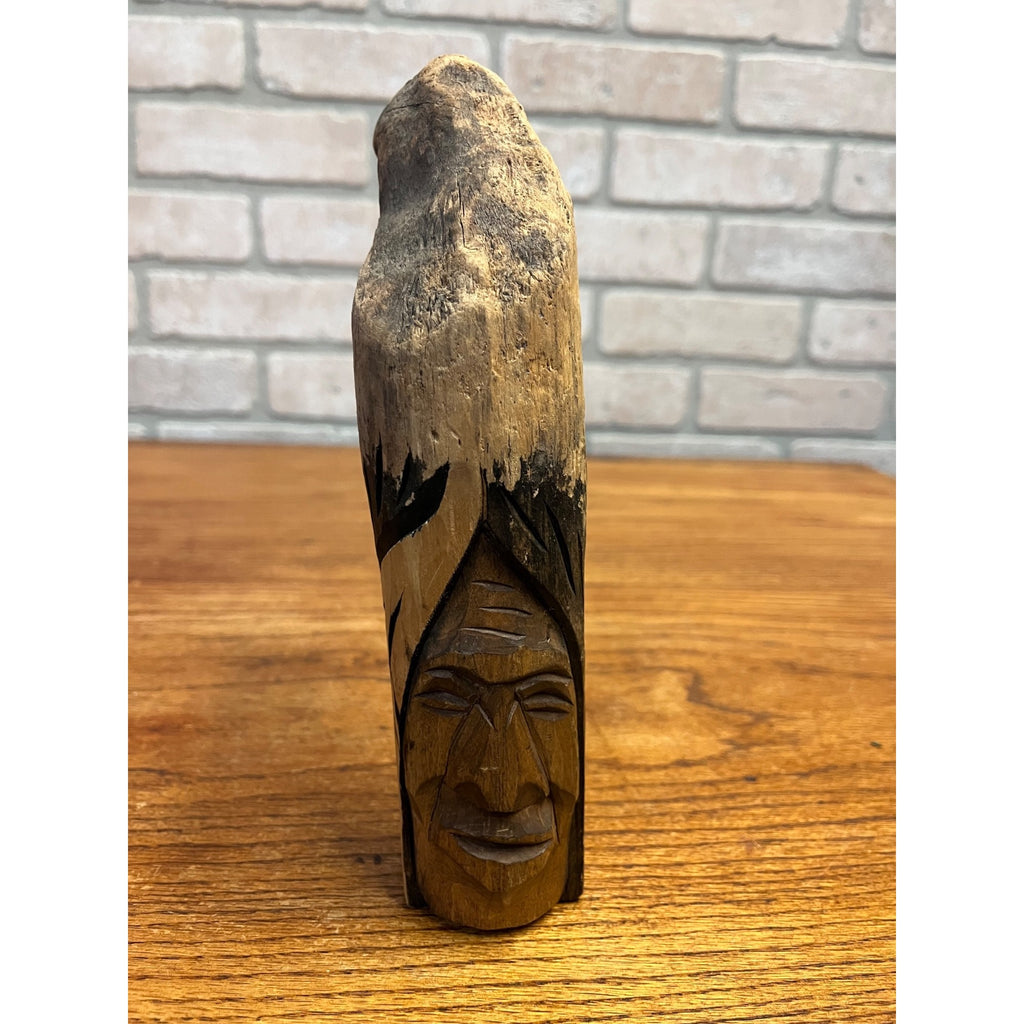 Vintage Wawa Canada Beaver Chewed Wood Carving Folk Art Face Sculpture Rustic