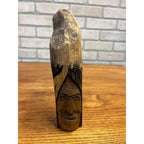 Vintage Wawa Canada Beaver Chewed Wood Carving Folk Art Face Sculpture Rustic