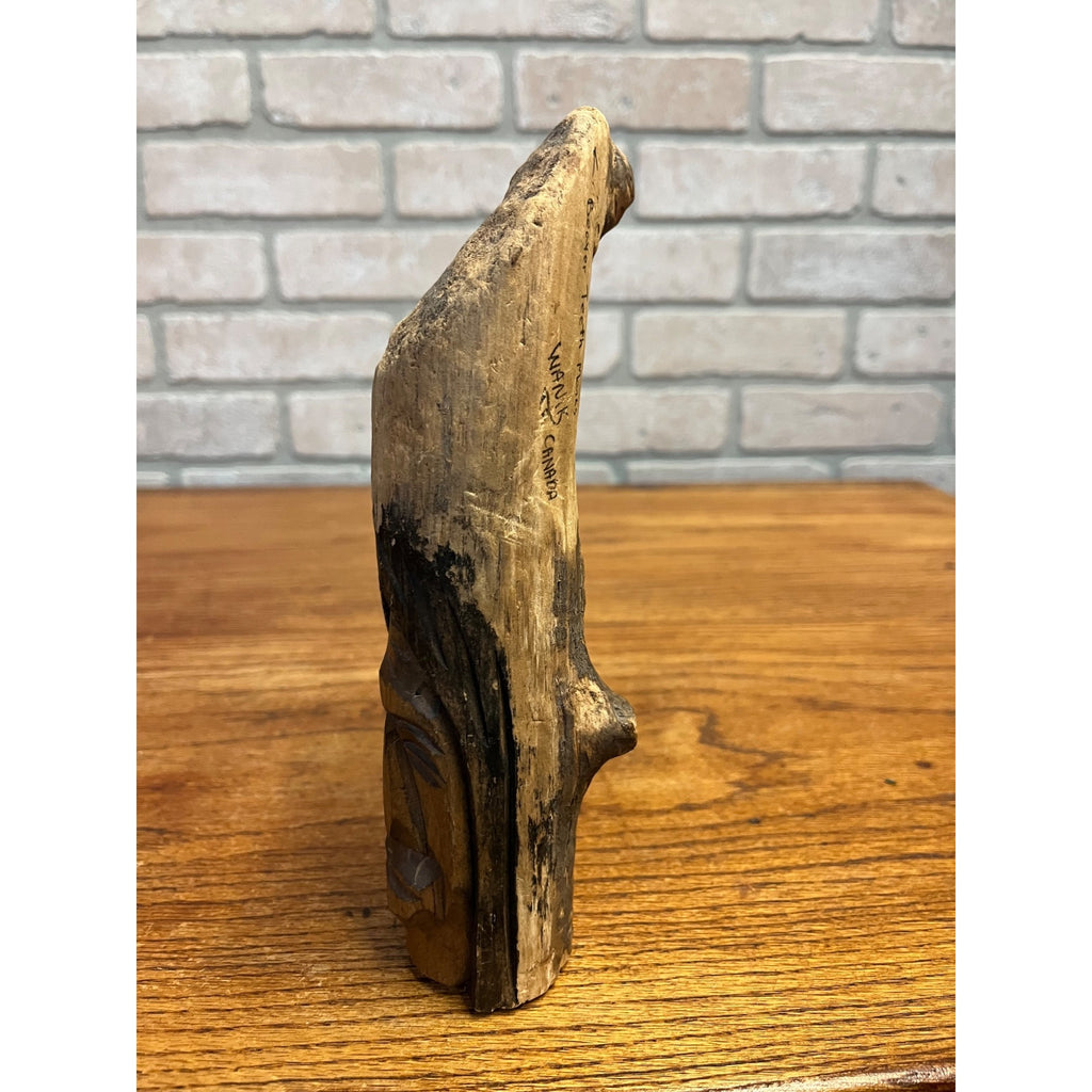 Vintage Wawa Canada Beaver Chewed Wood Carving Folk Art Face Sculpture Rustic