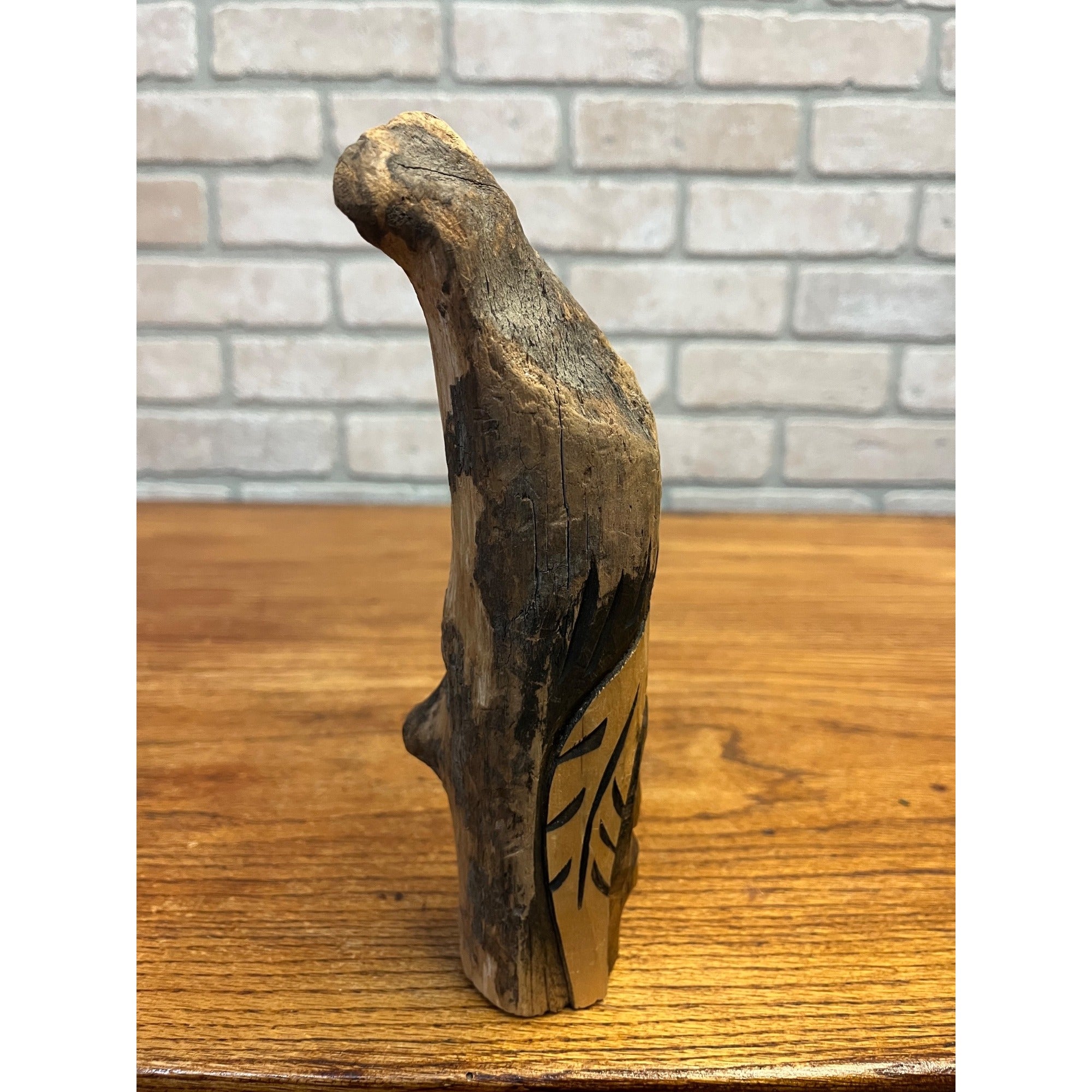 Vintage Wawa Canada Beaver Chewed Wood Carving Folk Art Face Sculpture Rustic