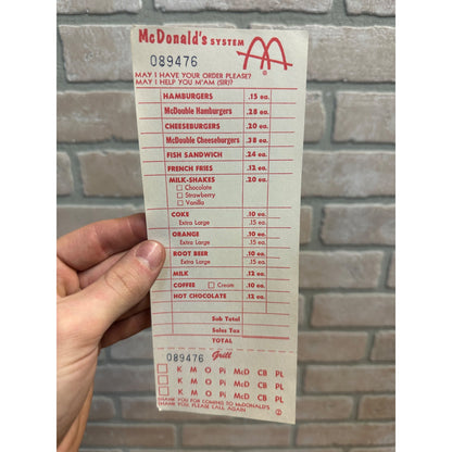 RARE Vintage 1960s McDonalds System Food Order Paper Receipt Slash M Logo