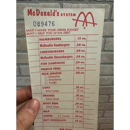 RARE Vintage 1960s McDonalds System Food Order Paper Receipt Slash M Logo