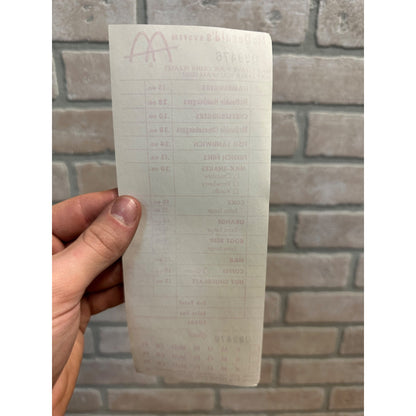 RARE Vintage 1960s McDonalds System Food Order Paper Receipt Slash M Logo