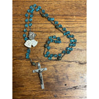 Vintage Rosary Blue Aqua Beads Christian Catholic Italy Sliding Centerpiece