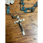 Vintage Rosary Blue Aqua Beads Christian Catholic Italy Sliding Centerpiece