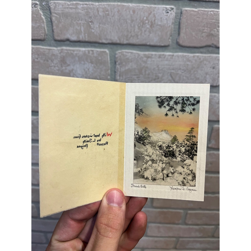 c1930s Prescott Arizona Christmas Card Thumb Butte Hand Colored Photo Yavapai