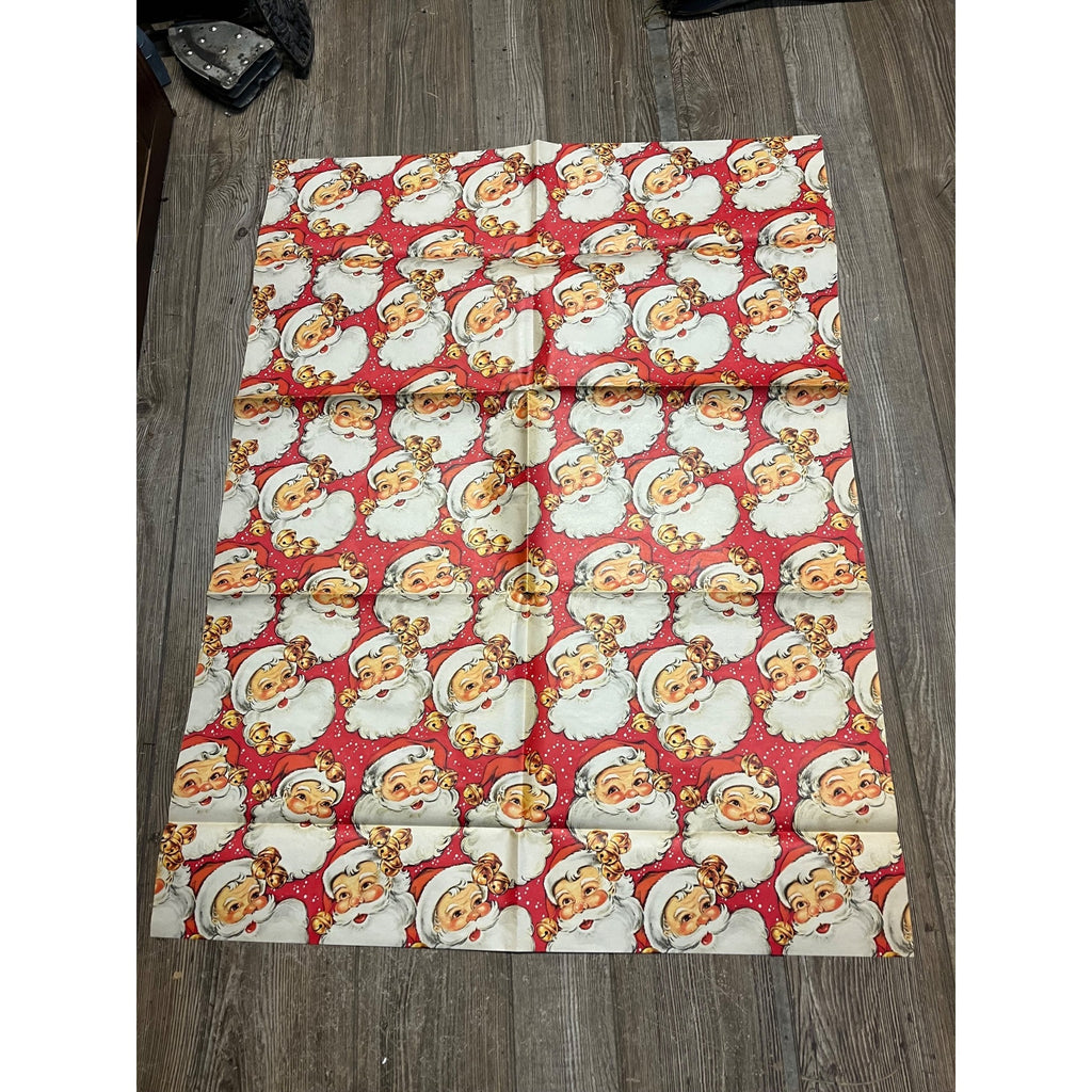 Vintage 1950s Christmas Wrapping Paper Single Sheet Gift Wrap - Santa Claus Red