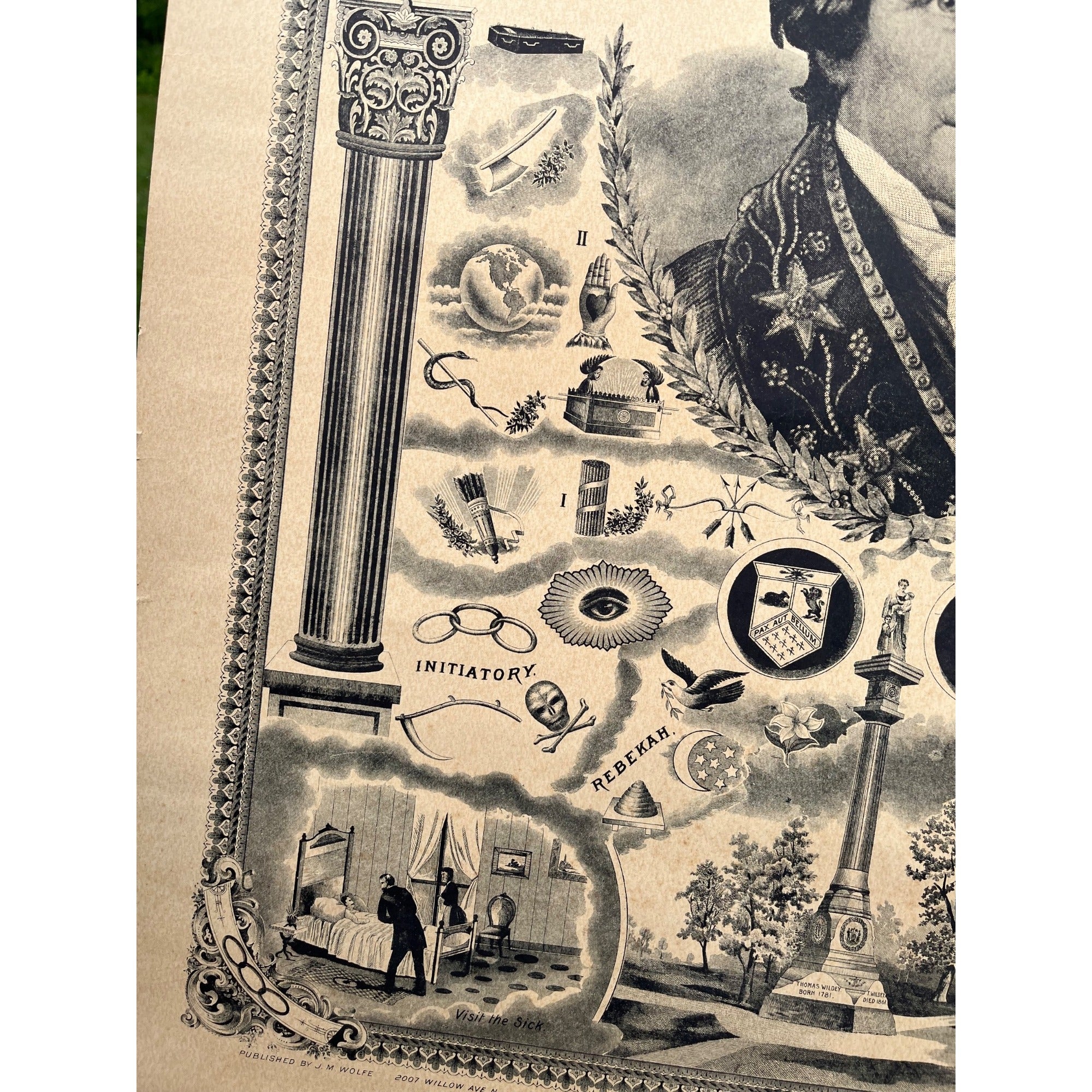 Original Antique 1894 Odd Fellowship Masonic Lithograph Litho Print Odd Fellows