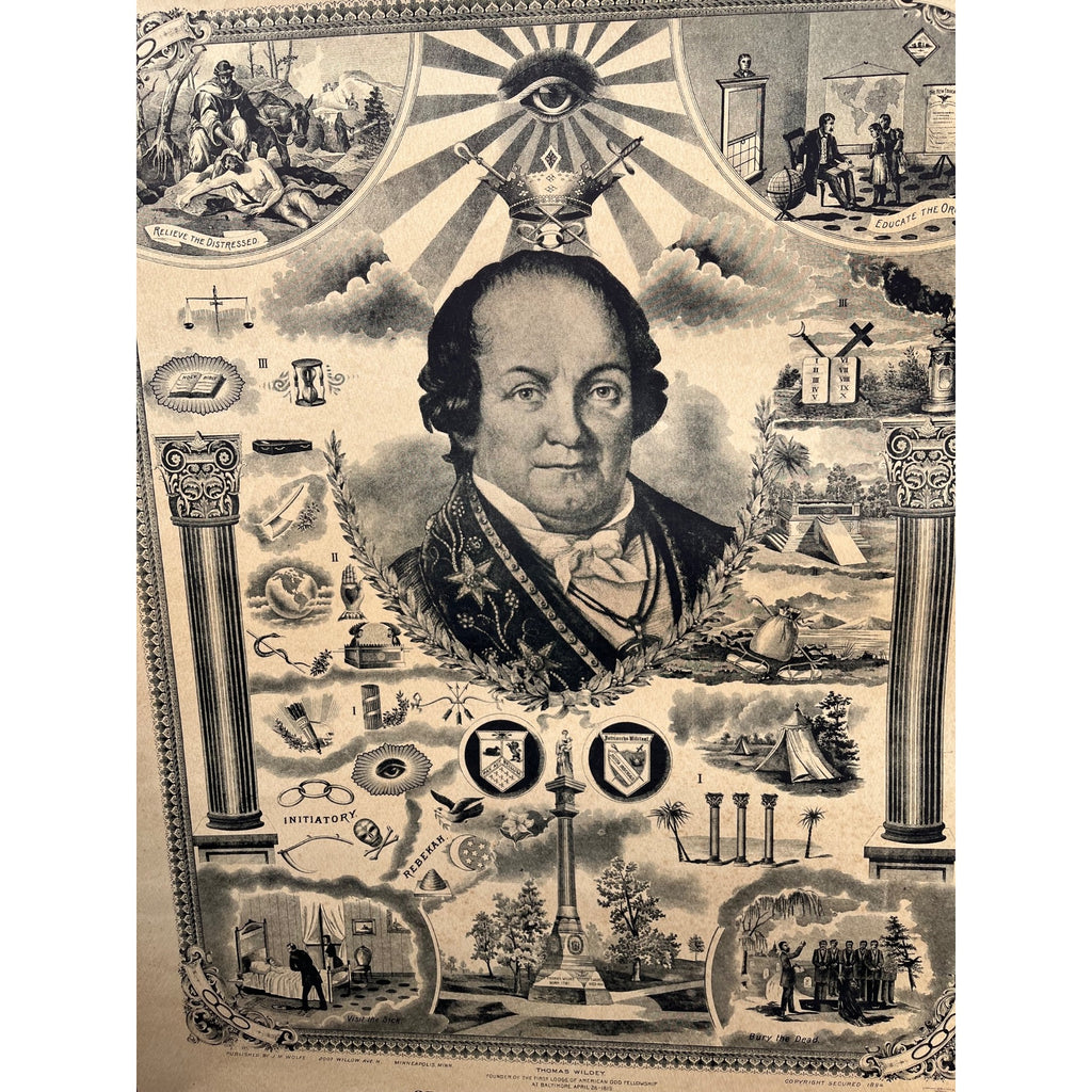 Original Antique 1894 Odd Fellowship Masonic Lithograph Litho Print Odd Fellows