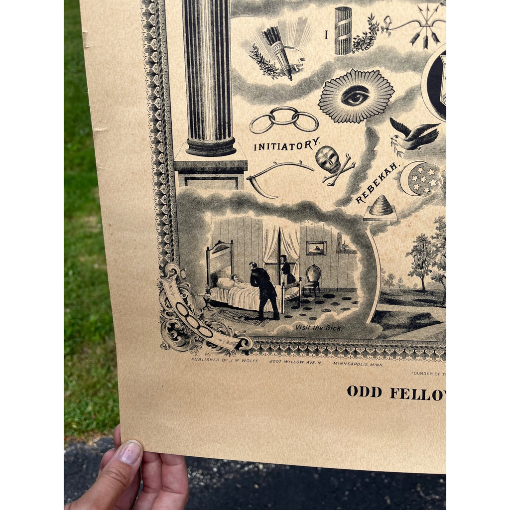 Original Antique 1894 Odd Fellowship Masonic Lithograph Litho Print Odd Fellows