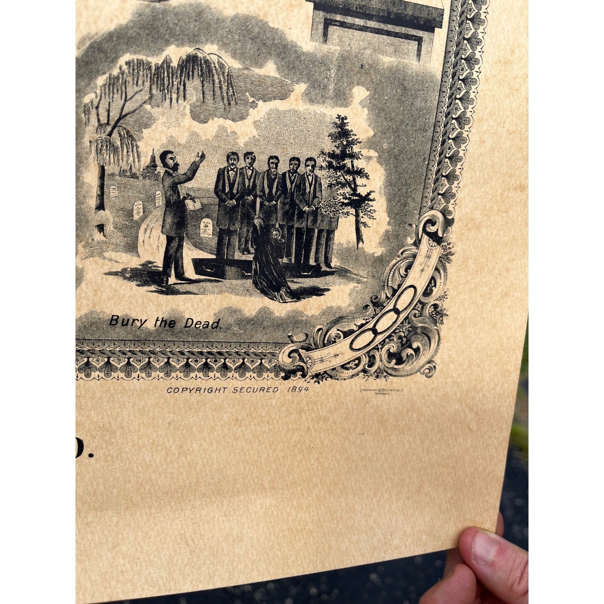 Original Antique 1894 Odd Fellowship Masonic Lithograph Litho Print Odd Fellows