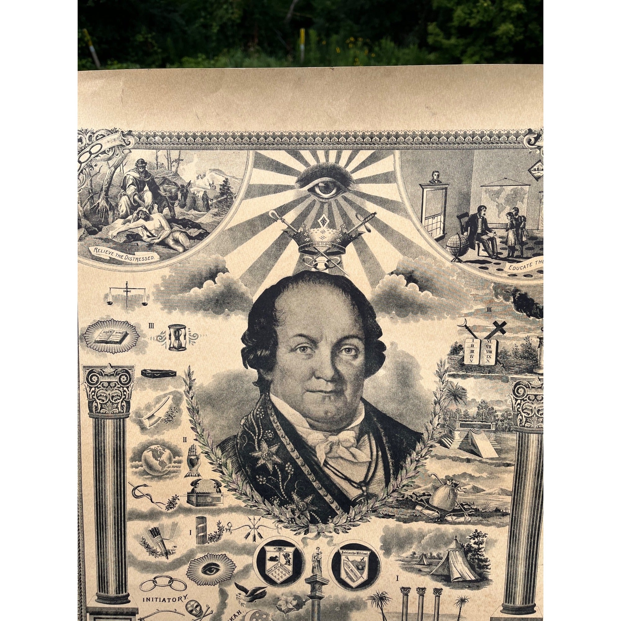 Original Antique 1894 Odd Fellowship Masonic Lithograph Litho Print Odd Fellows
