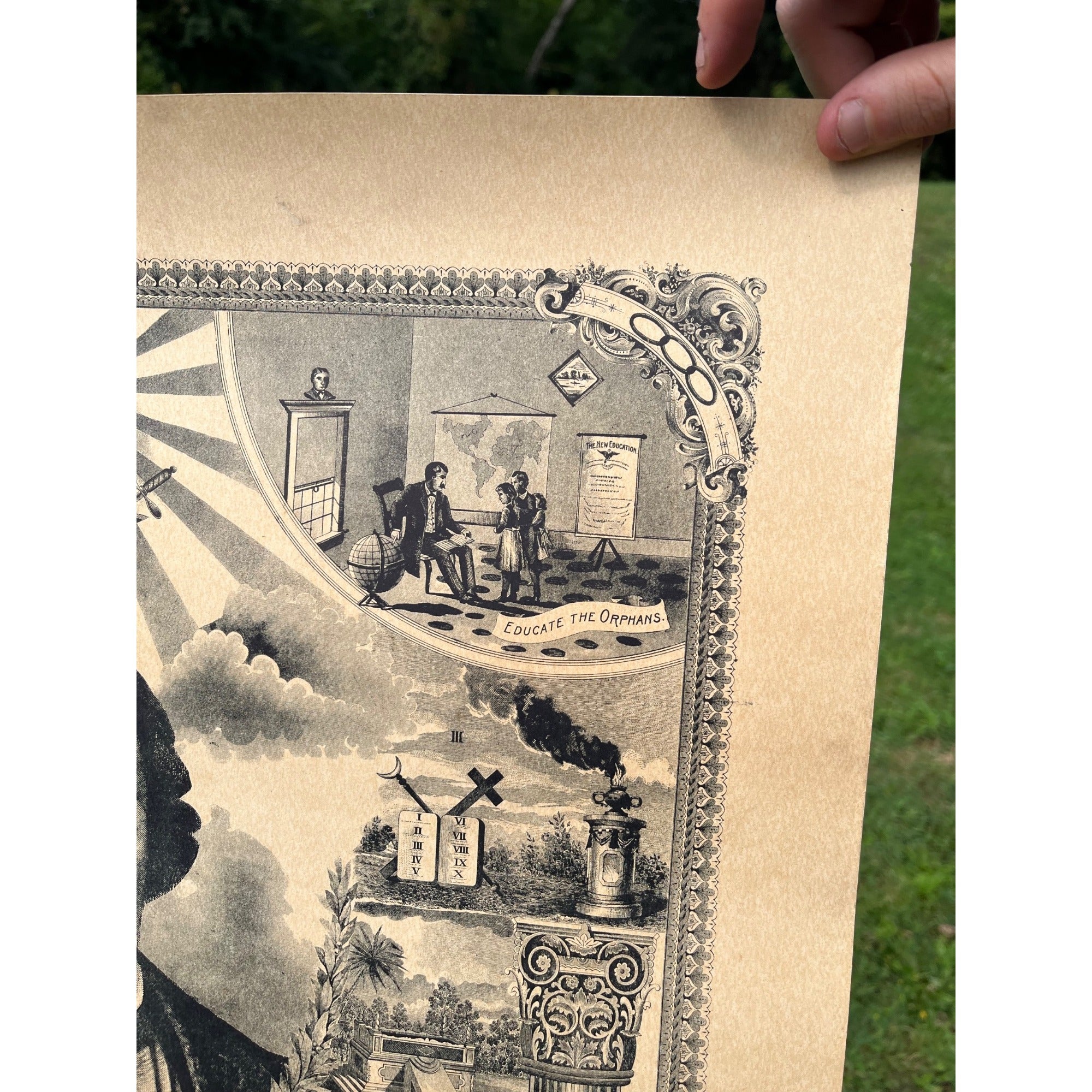 Original Antique 1894 Odd Fellowship Masonic Lithograph Litho Print Odd Fellows