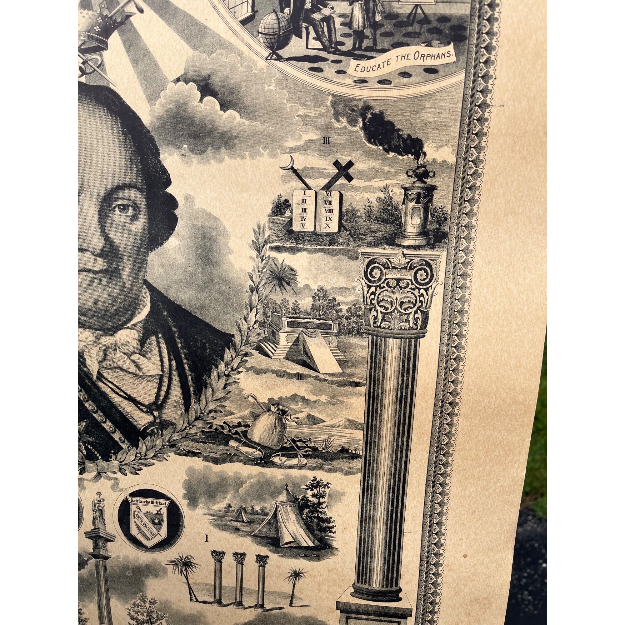 Original Antique 1894 Odd Fellowship Masonic Lithograph Litho Print Odd Fellows