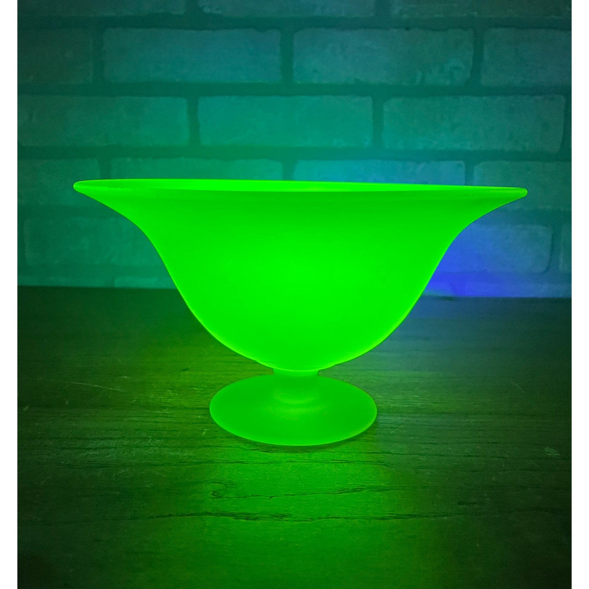 Vintage Tiffin Canary Vaseline Glass uranium Pedestal Bowl 9"