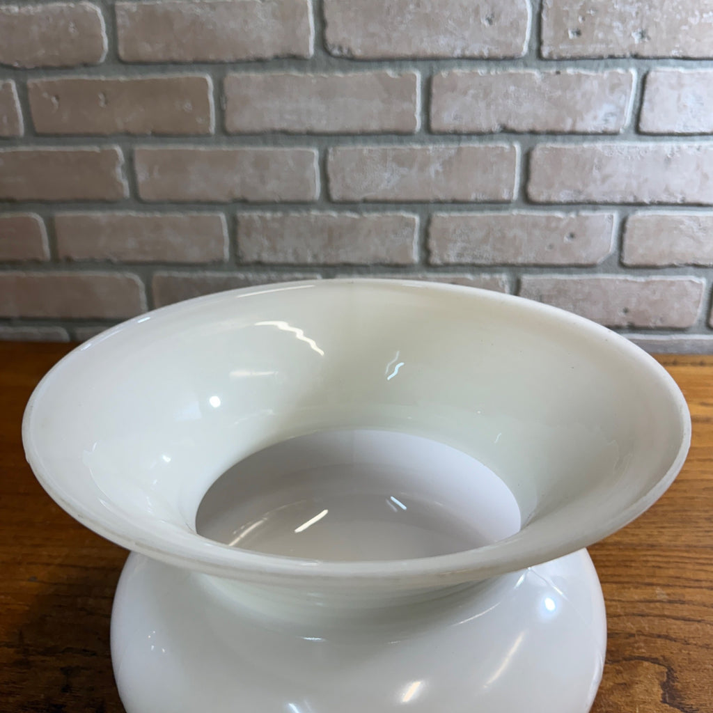 Vintage Art Deco Opaline White Milk Glass Shade Ribbed Bell Ceiling Pendant Lamp