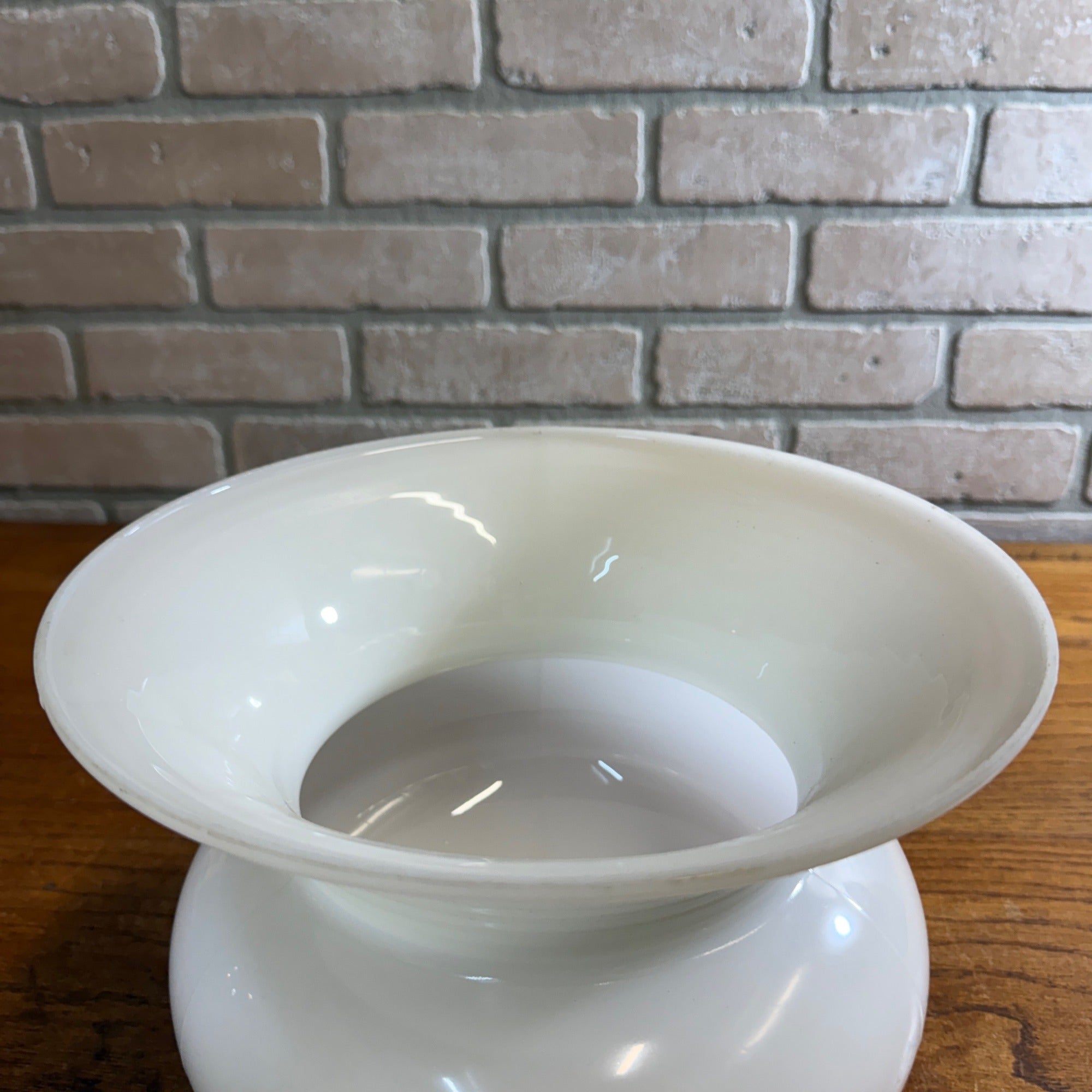 Vintage Art Deco Opaline White Milk Glass Shade Ribbed Bell Ceiling Pendant Lamp