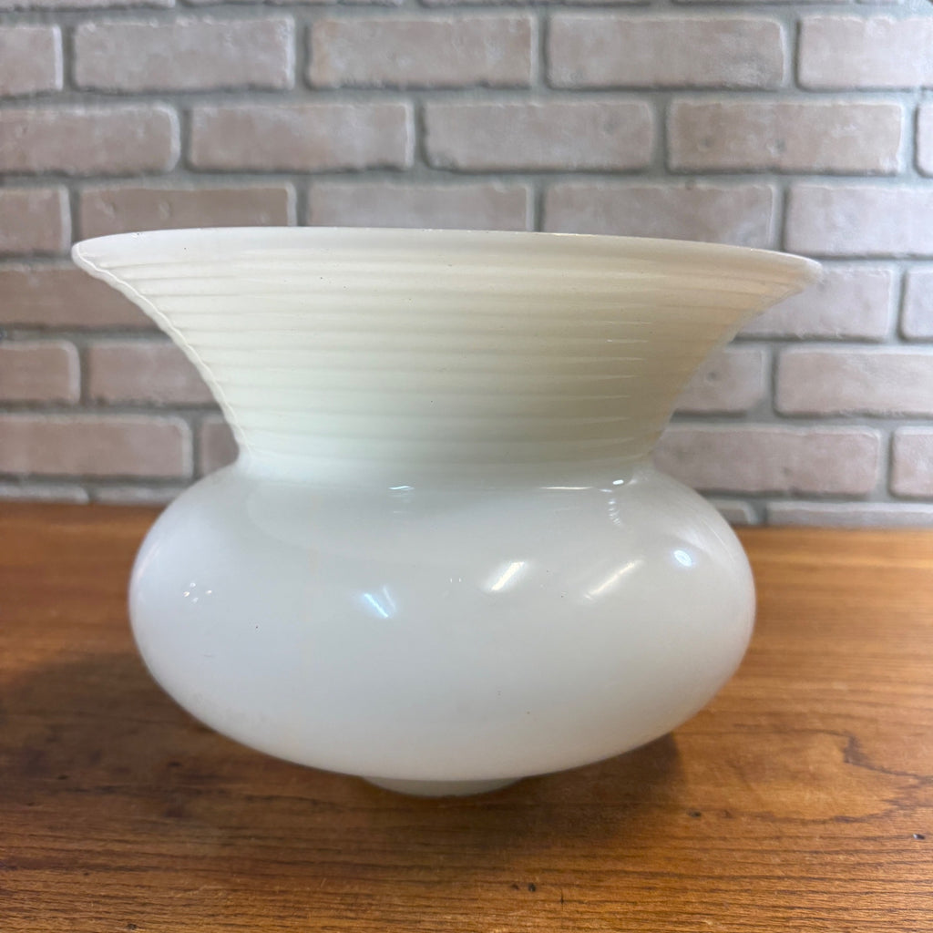 Vintage Art Deco Opaline White Milk Glass Shade Ribbed Bell Ceiling Pendant Lamp