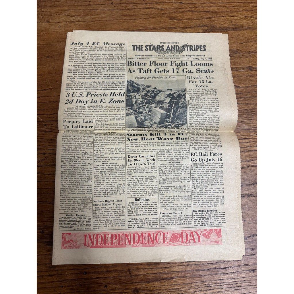 Vintage 1952 Stars & Stripes Newspaper Publication of US Armed Forces July 4th