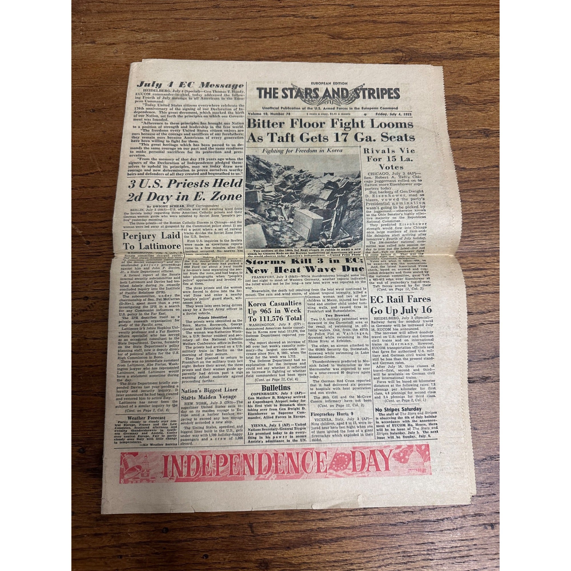 Vintage 1952 Stars & Stripes Newspaper Publication of US Armed Forces July 4th