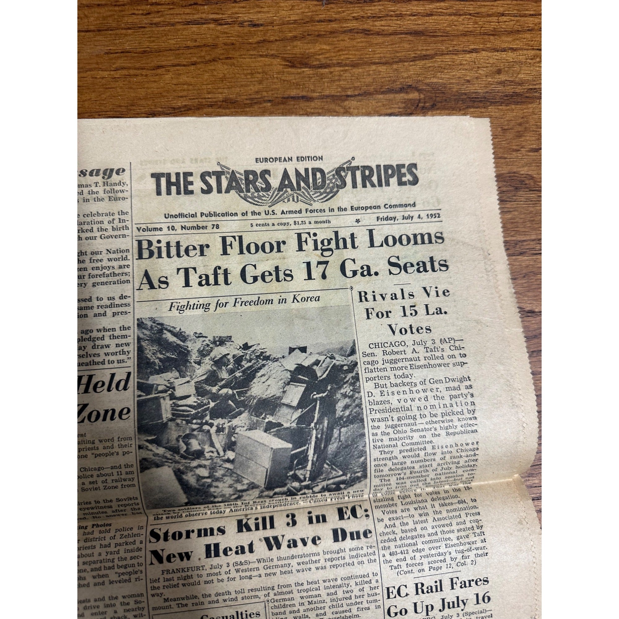 Vintage 1952 Stars & Stripes Newspaper Publication of US Armed Forces July 4th