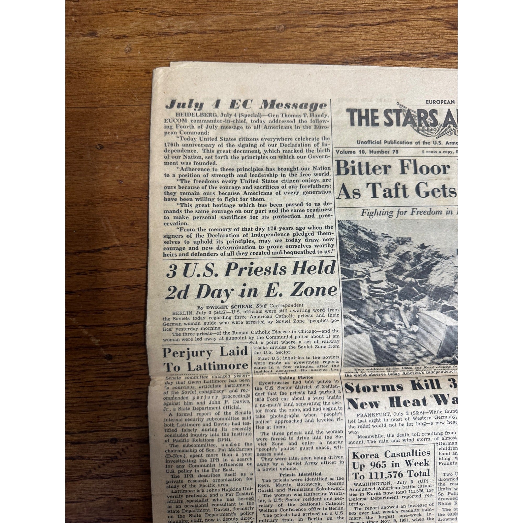 Vintage 1952 Stars & Stripes Newspaper Publication of US Armed Forces July 4th