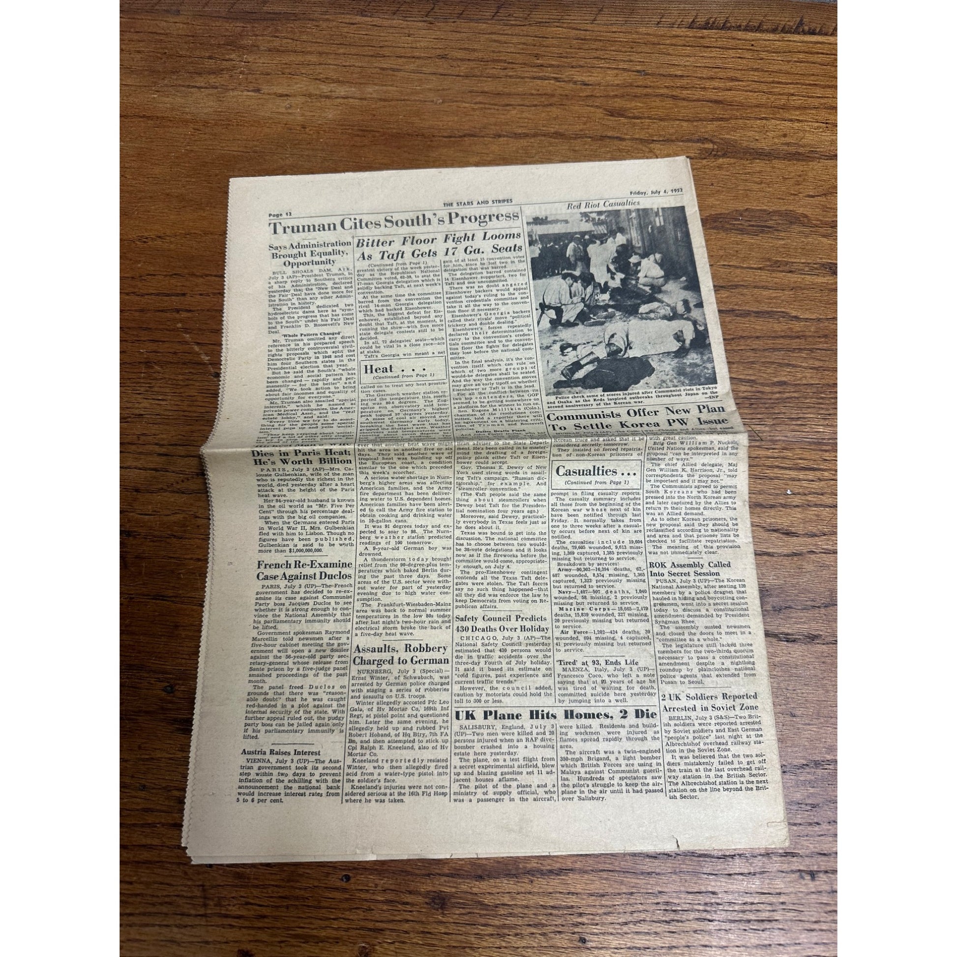 Vintage 1952 Stars & Stripes Newspaper Publication of US Armed Forces July 4th
