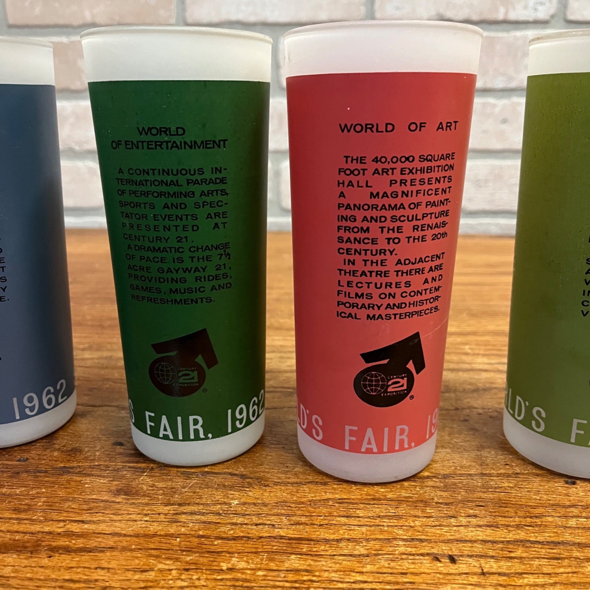 Vintage Seattle World's Fair Drinking Glass Lot of Six (6) 1962 Frosted Tall Tumblers Space Needle