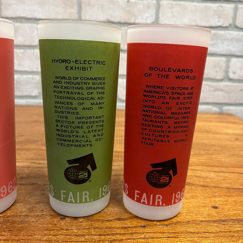 Vintage Seattle World's Fair Drinking Glass Lot of Six (6) 1962 Frosted Tall Tumblers Space Needle
