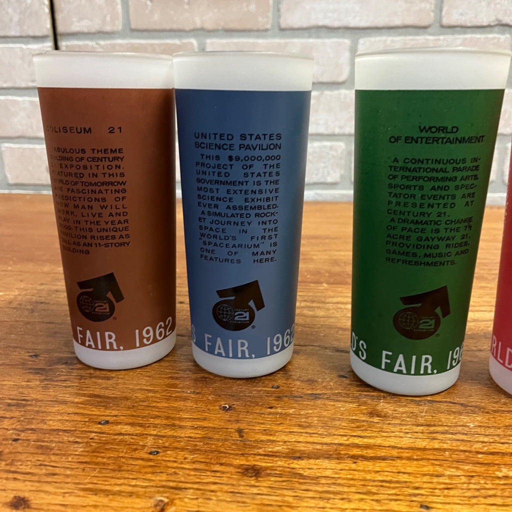 Vintage Seattle World's Fair Drinking Glass Lot of Six (6) 1962 Frosted Tall Tumblers Space Needle
