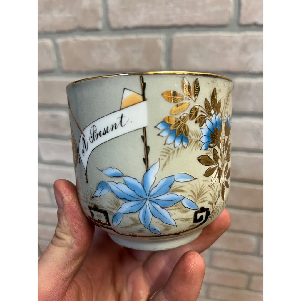 Antique Victorian Orante Storck Bird Shaving Mug Ladies Gold Rim