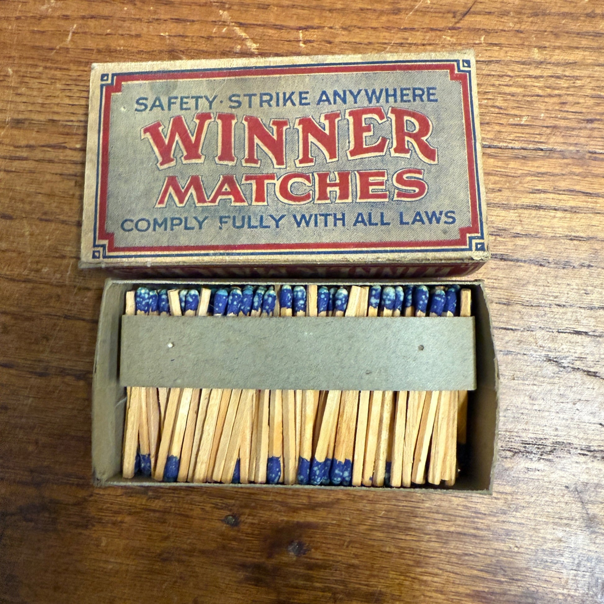 Vintage Winner Matches Advertising Match Box w/ Matches Grocery Decor