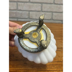 Vintage Ring of Fire Scalloped Milk Glass Soap Dish Mounted to Metal Dolphin Stand