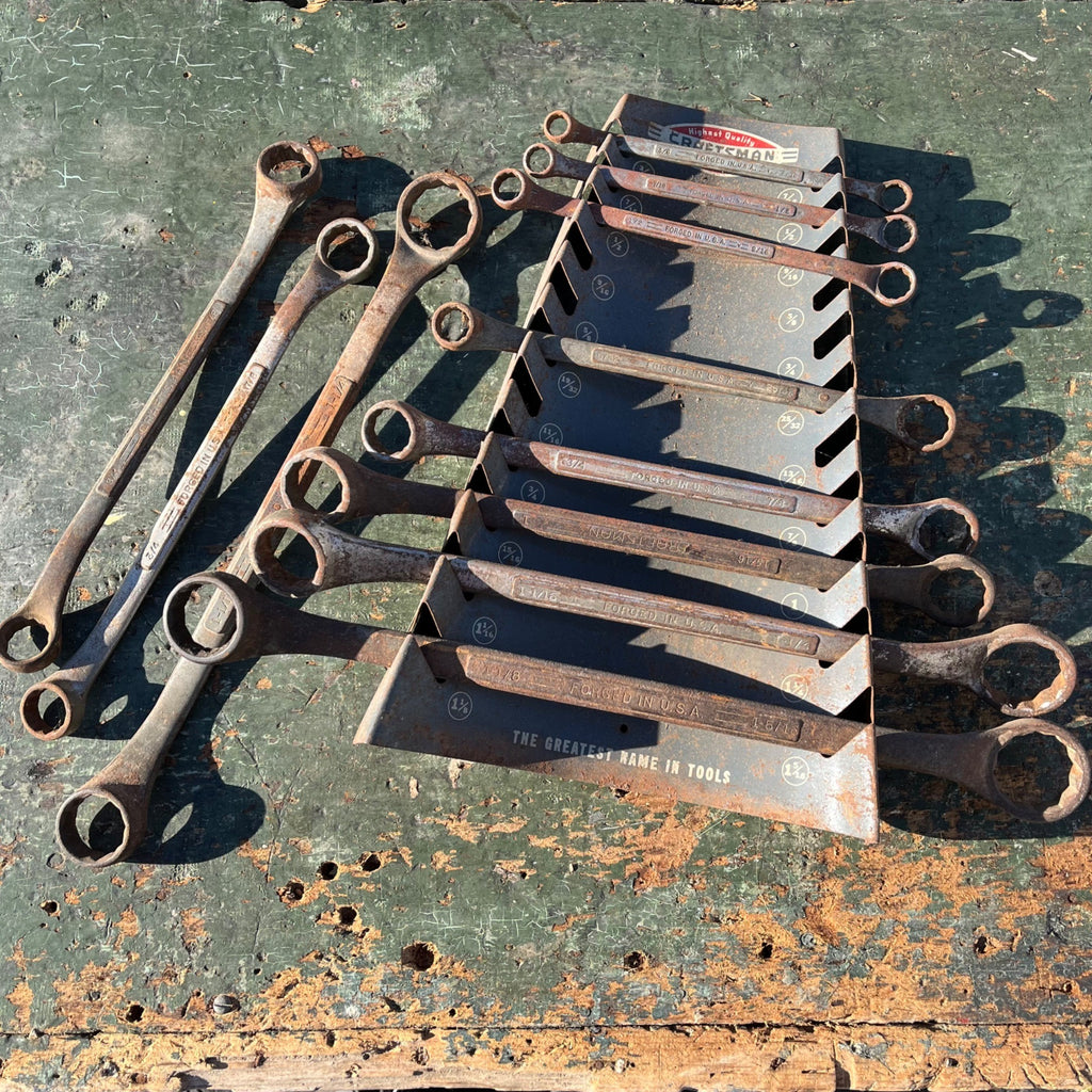 Vintage 1950's Craftsman Slot Wall Mount Wrench Tool Holder Display Rack W/ Wrenches