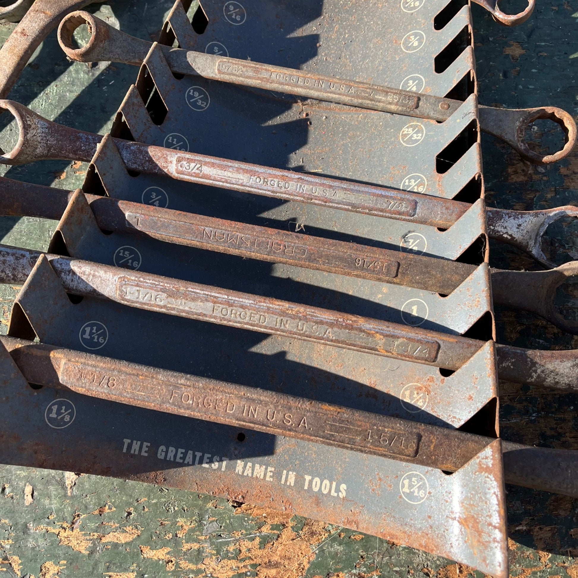 Vintage 1950's Craftsman Slot Wall Mount Wrench Tool Holder Display Rack W/ Wrenches