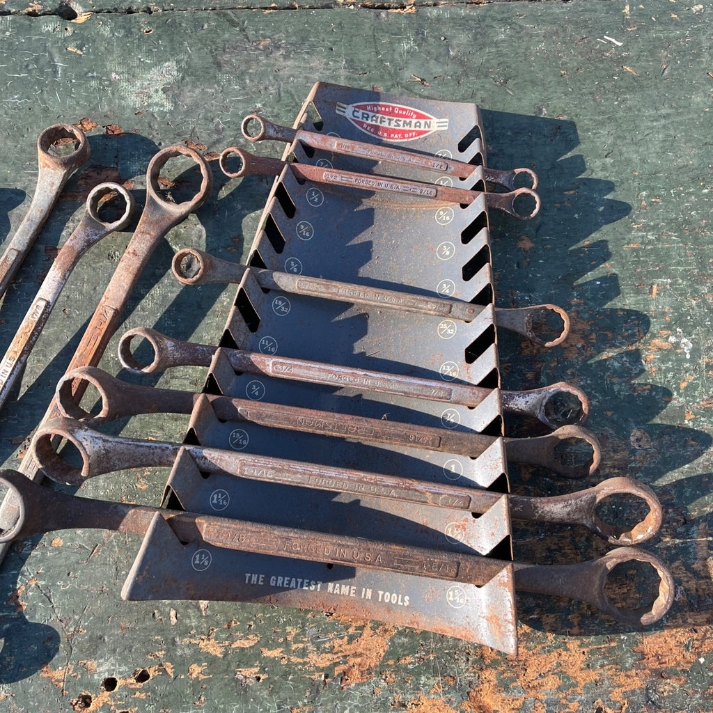 Vintage 1950's Craftsman Slot Wall Mount Wrench Tool Holder Display Rack W/ Wrenches
