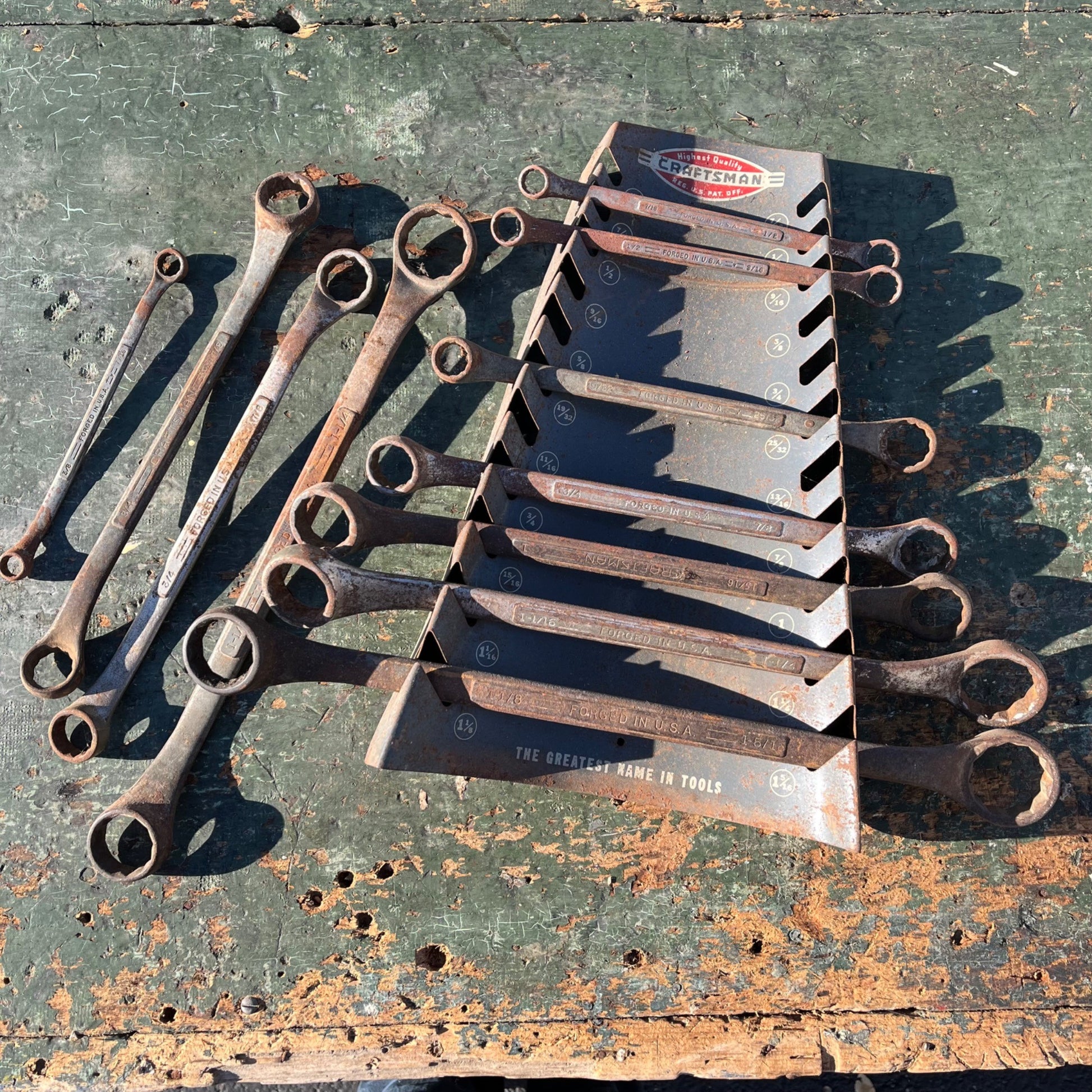 Vintage 1950's Craftsman Slot Wall Mount Wrench Tool Holder Display Rack W/ Wrenches