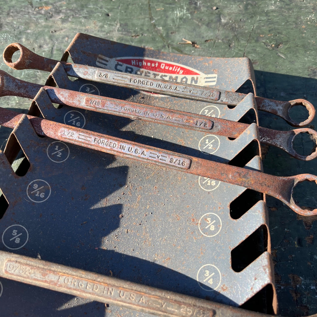 Vintage 1950's Craftsman Slot Wall Mount Wrench Tool Holder Display Rack W/ Wrenches