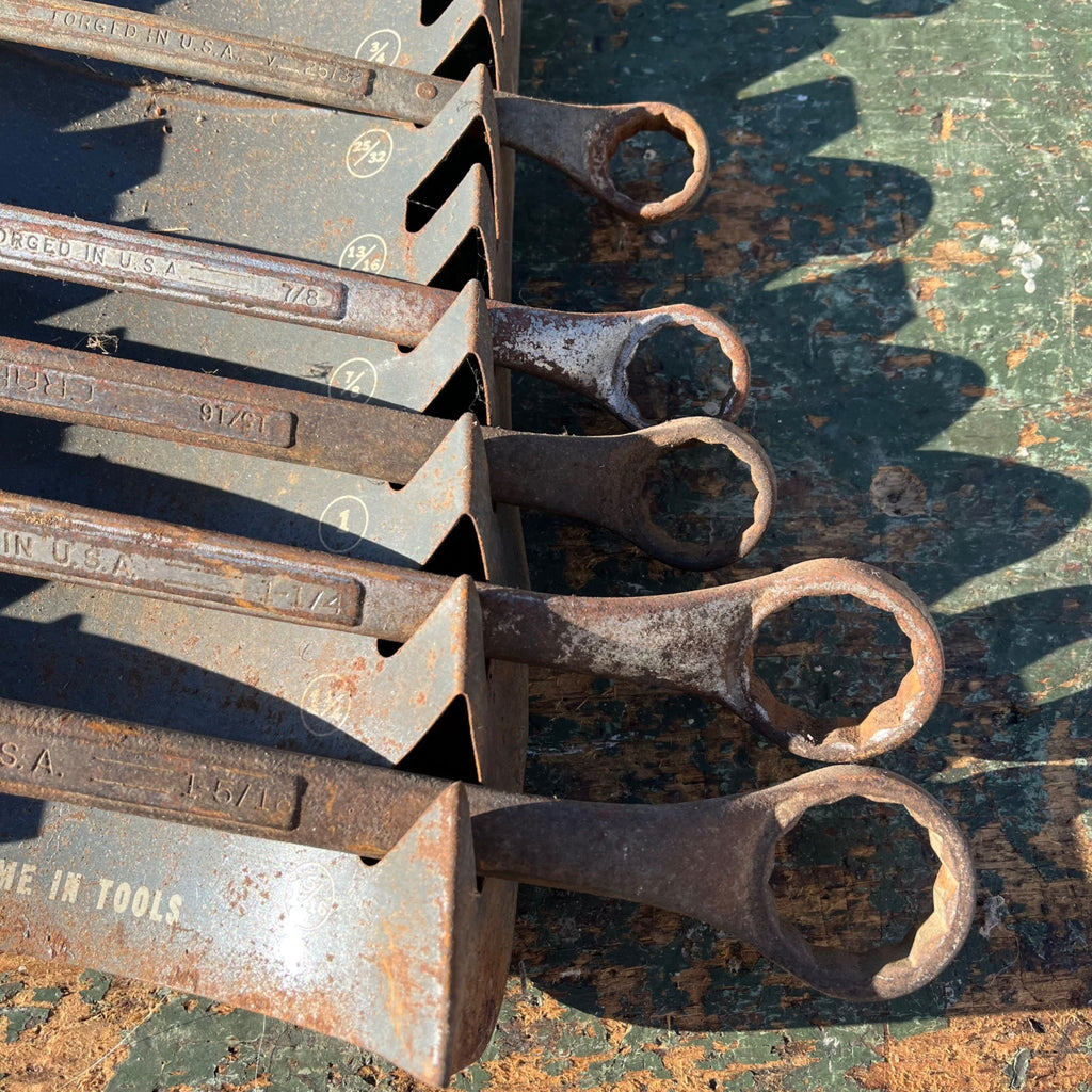 Vintage 1950's Craftsman Slot Wall Mount Wrench Tool Holder Display Rack W/ Wrenches