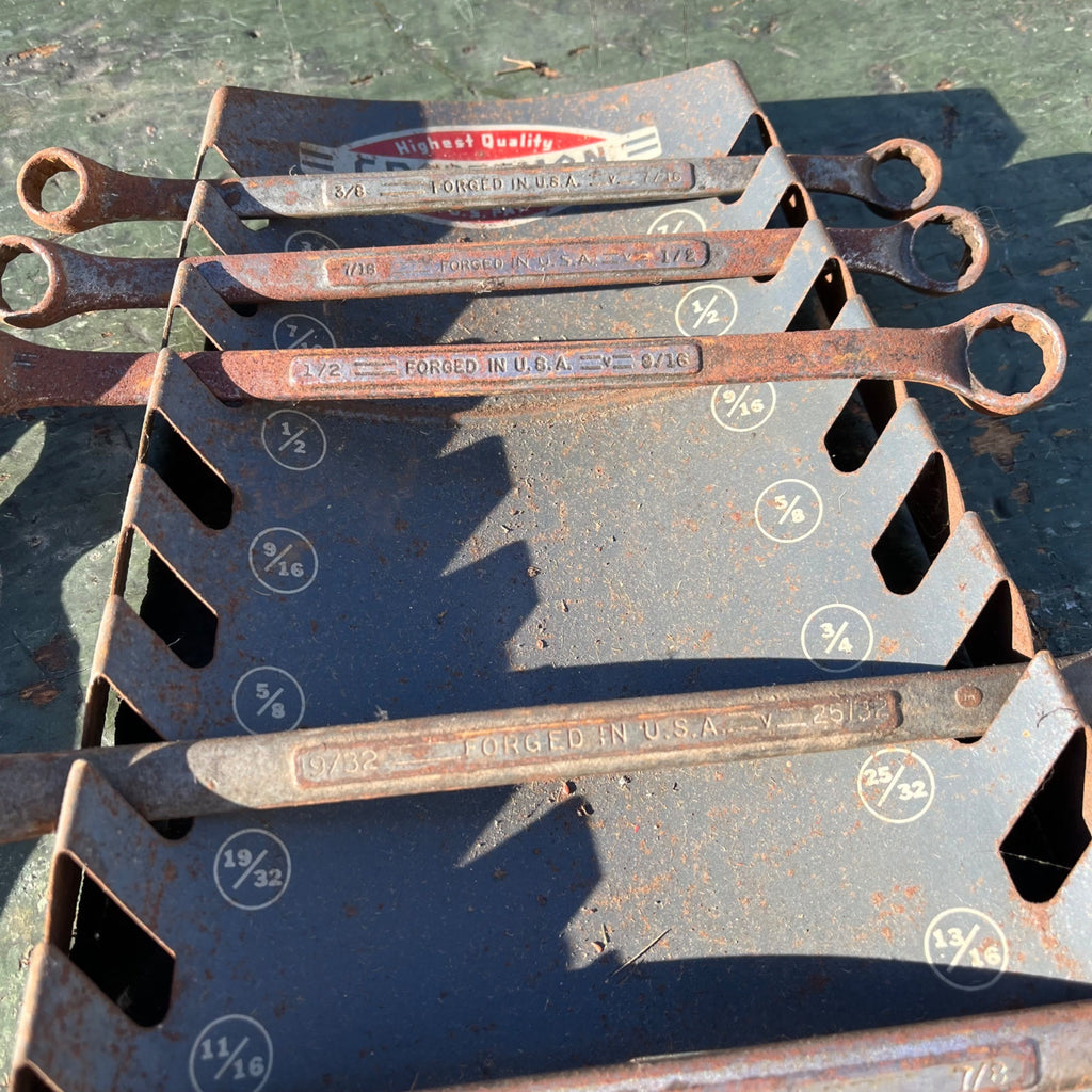 Vintage 1950's Craftsman Slot Wall Mount Wrench Tool Holder Display Rack W/ Wrenches