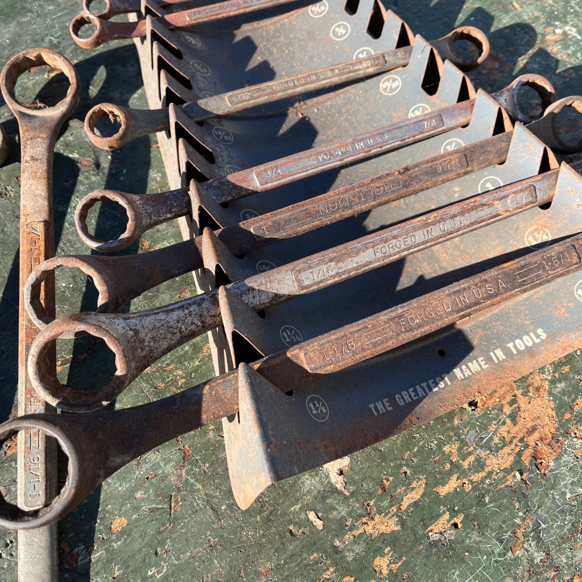 Vintage 1950's Craftsman Slot Wall Mount Wrench Tool Holder Display Rack W/ Wrenches