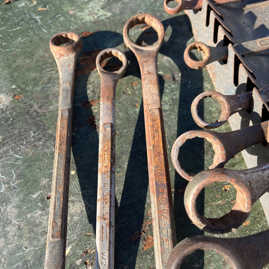 Vintage 1950's Craftsman Slot Wall Mount Wrench Tool Holder Display Rack W/ Wrenches