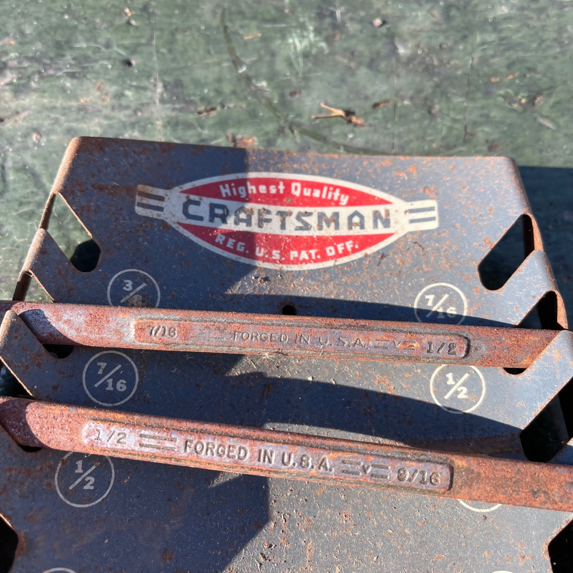 Vintage 1950's Craftsman Slot Wall Mount Wrench Tool Holder Display Rack W/ Wrenches