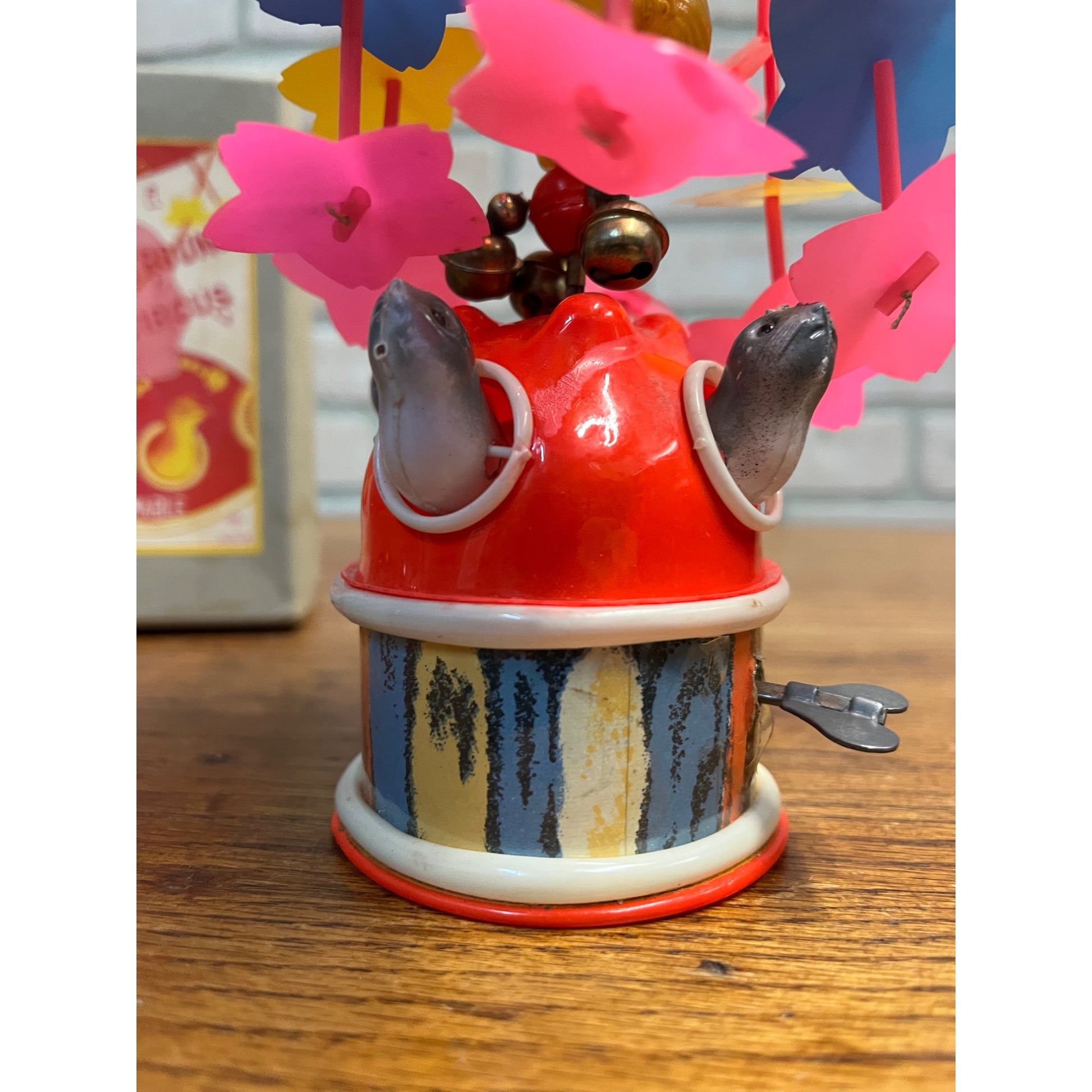 Vintage 1930s Japan Celluloid Windup Toy Merry Go Round Circus w/ Box - Works