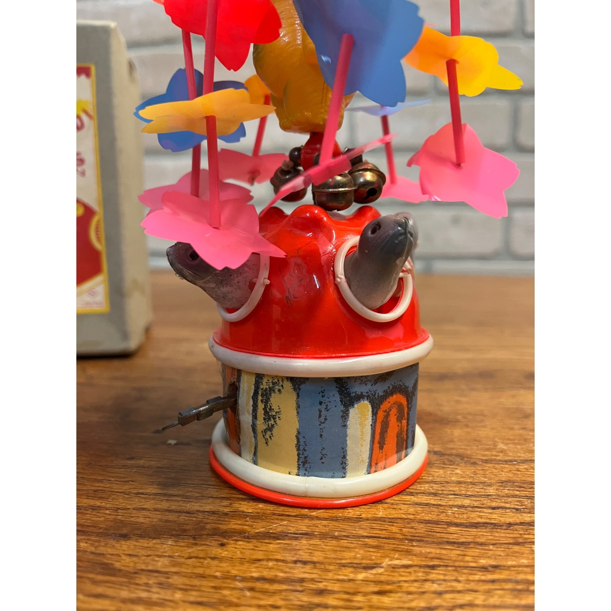 Vintage 1930s Japan Celluloid Windup Toy Merry Go Round Circus w/ Box - Works