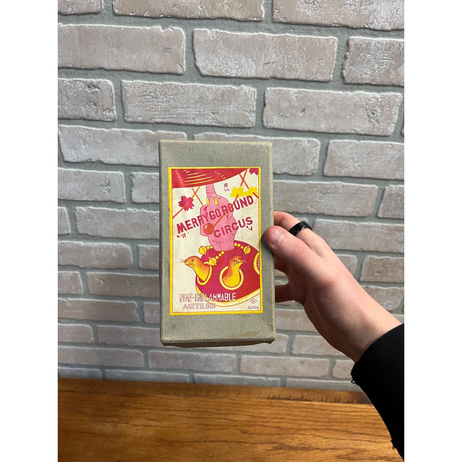 Vintage 1930s Japan Celluloid Windup Toy Merry Go Round Circus w/ Box - Works