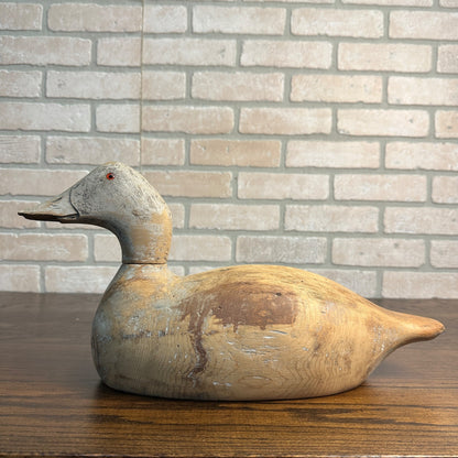 Striped Evans Duck Decoy Unpainted Original Wooden Bottom Signed