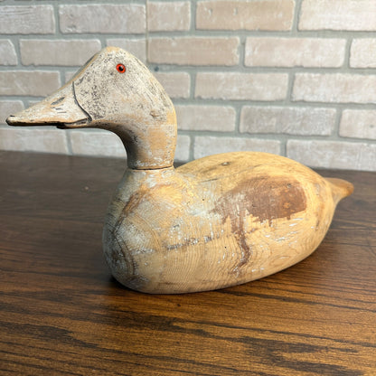 Striped Evans Duck Decoy Unpainted Original Wooden Bottom Signed