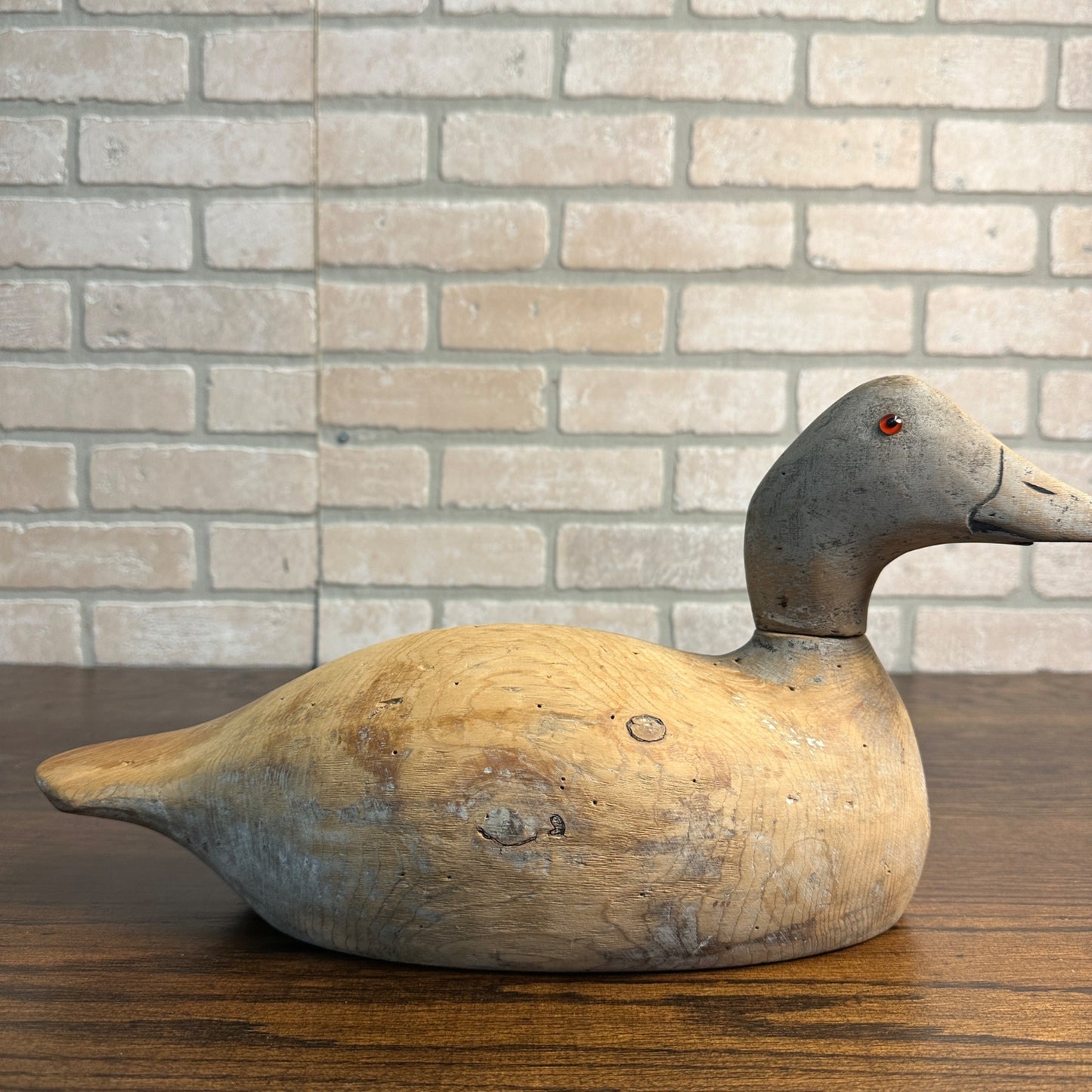 Striped Evans Duck Decoy Unpainted Original Wooden Bottom Signed